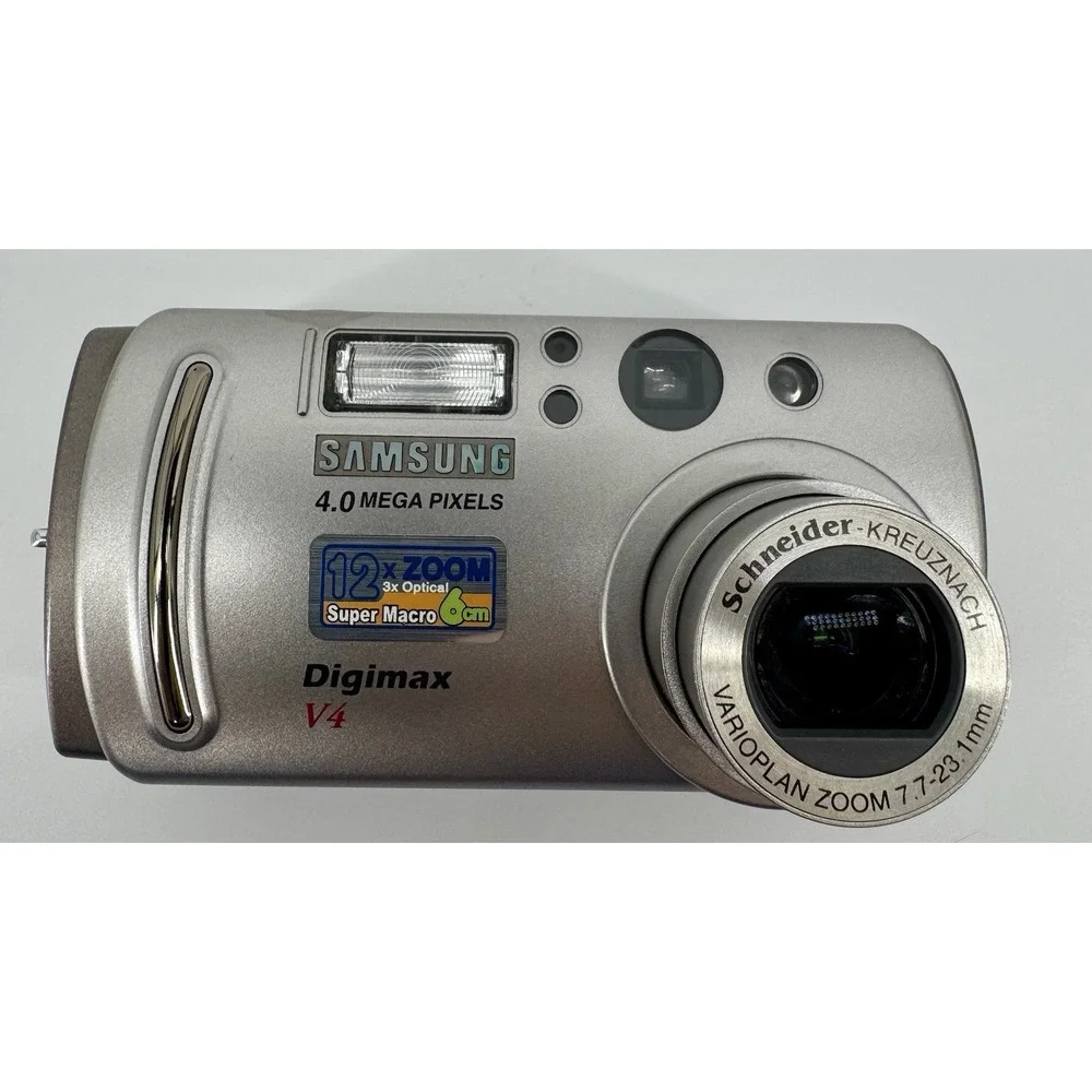 Samsung Digimax V4 Mega Pixels Digital Camera 12x Zoom Sliver with San Disk Card